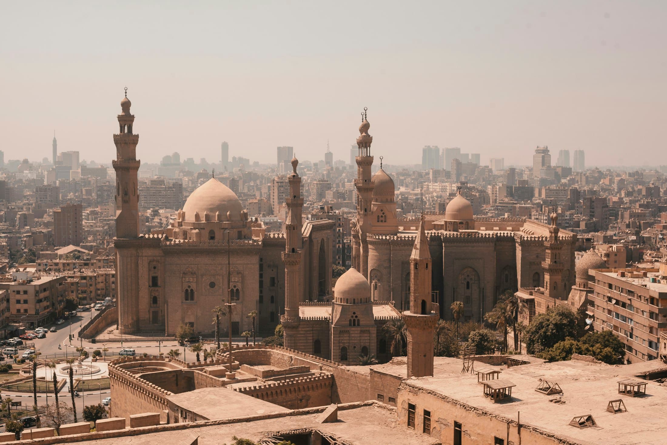 Historic Cairo skyline with mosques and minarets